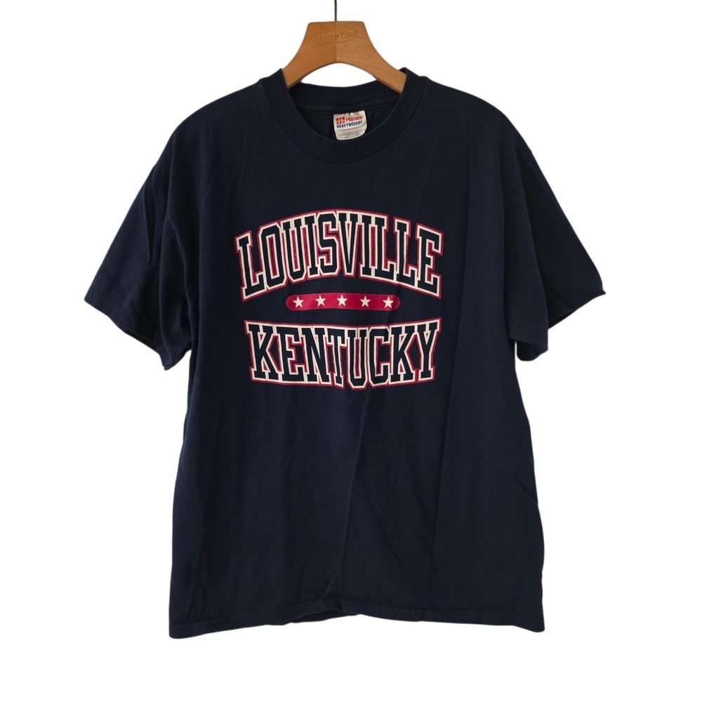 Louisville Kentucky T-Shirt Navy Blue Hanes Cotton Unisex Size Large